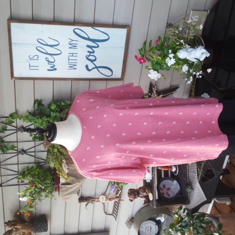 DENIM & FLOWER ♡ Beautiful Blush Pink Short Sleeve Top w/Lil White Palm Trees XL